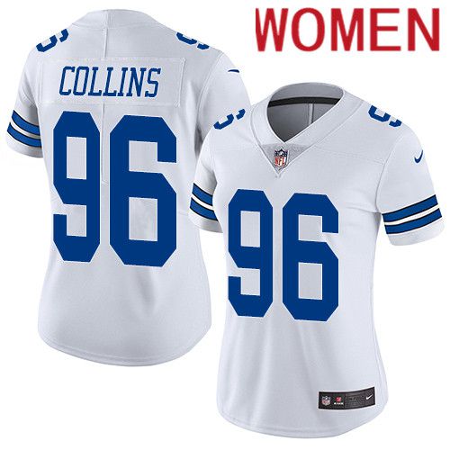 Women Dallas Cowboys #96 Maliek Collins Nike White Vapor Limited NFL Jersey->women nfl jersey->Women Jersey